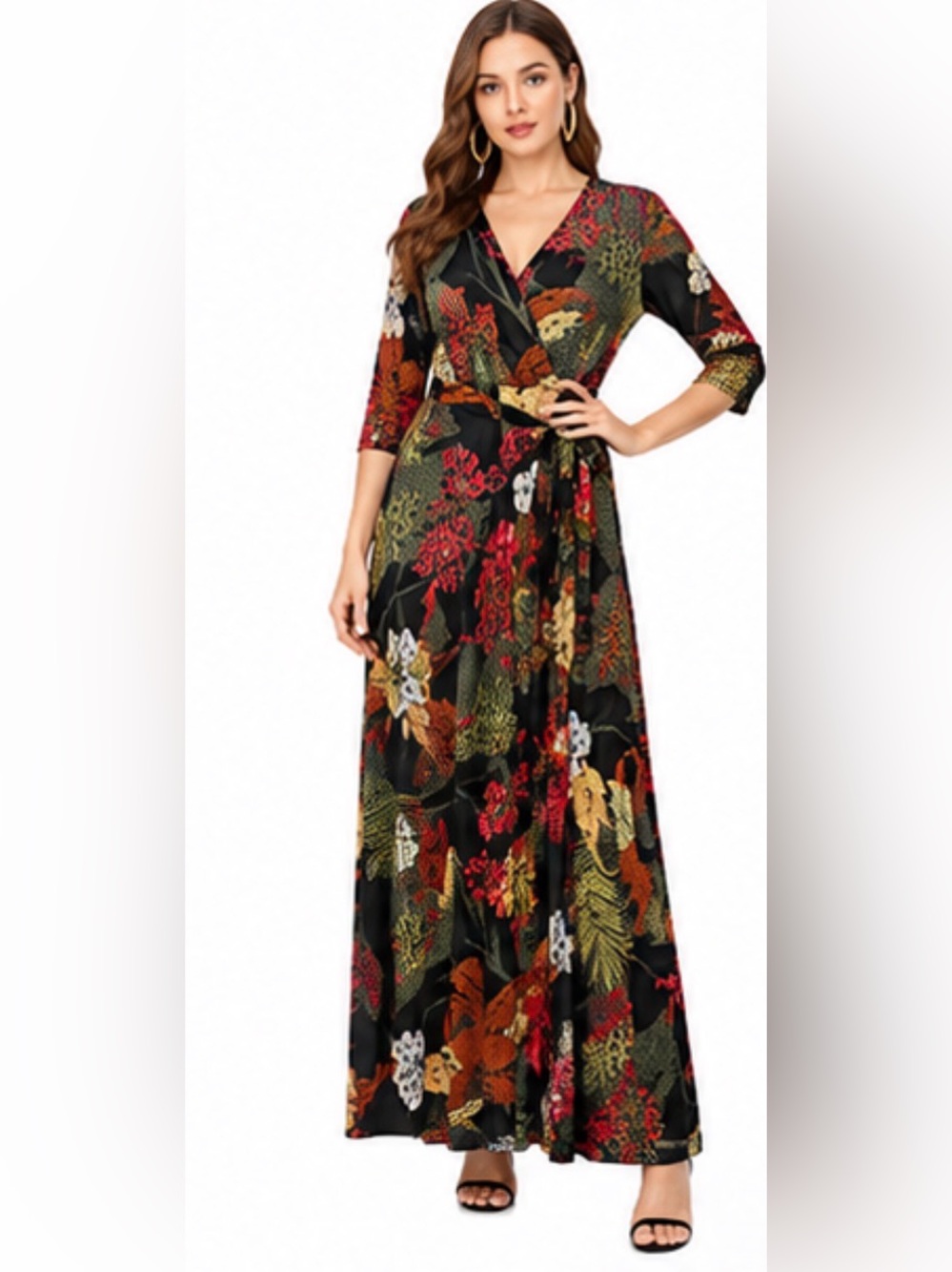 Brand New Janette Floral Faux Wrap Belted Maxi Dress Botanical Print (no tags)